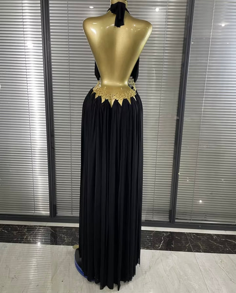 Women Sexy Halter Sleeveless Metal Ring Chiffon Maxi Dress