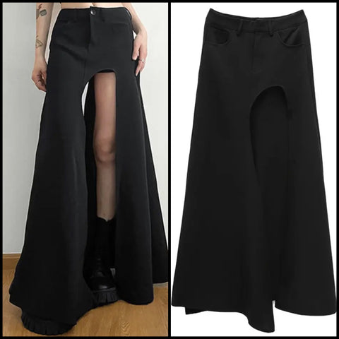 Women Sexy Black Asymmetrical Maxi Skirt