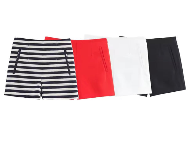 Women Color Fashion Side Zipper Shorts