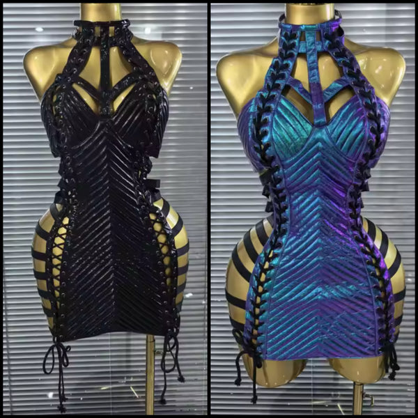Women Sexy Halter Sleeveless Cut Out Tie Up Dress