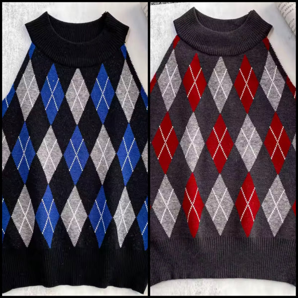 Women Fashion Argyle Print Vest Sweater Top