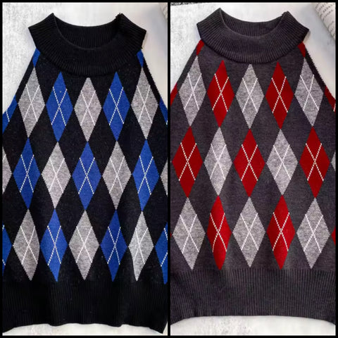Women Fashion Argyle Print Vest Sweater Top