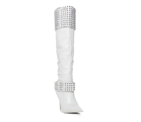 Women Fashion Bling Patchwork Faux Leather Knee High Boots