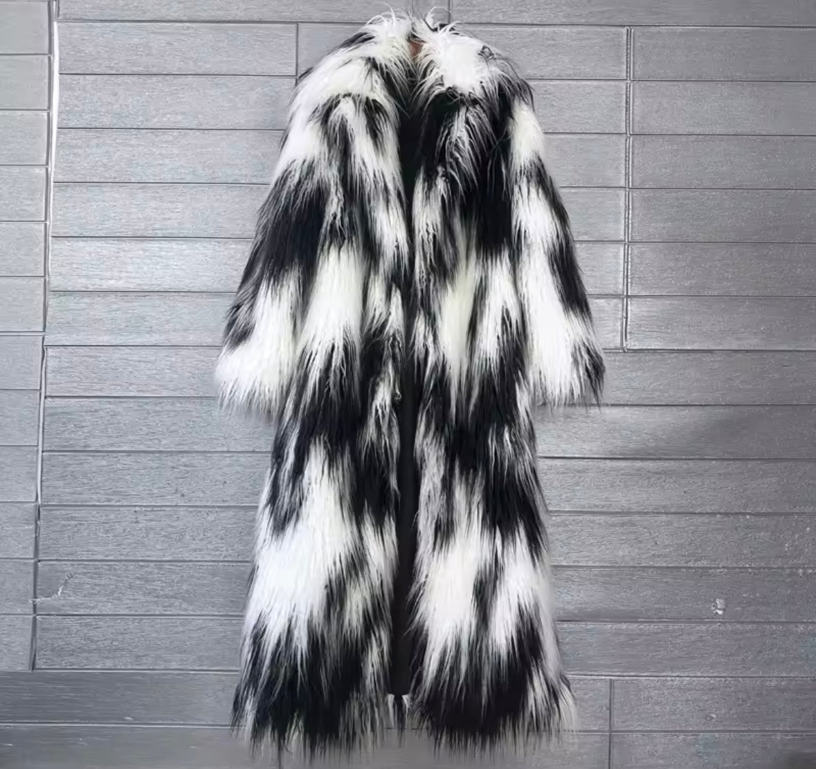 Women Fashion Multicolored Faux Fur Long Trench Jacket
