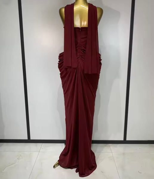 Women Sexy Strapless Ruched Maxi Dress