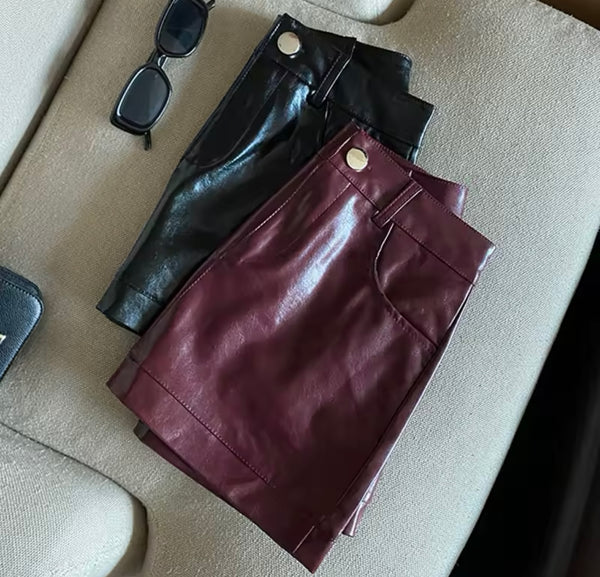 Women Sexy Fashion Color Faux Leather Skirt