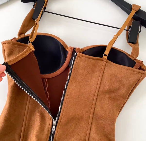 Women Brown Sleeveless Suede Top