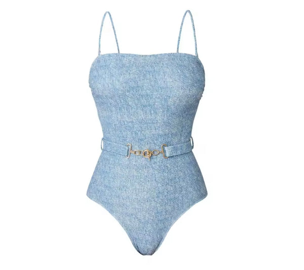 Women Sexy Blue Chain Bikini/Swimsuit Cover Up Set
