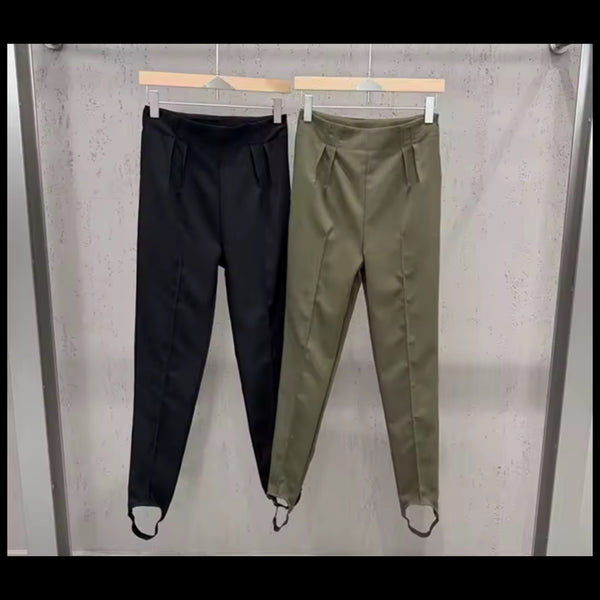 Women Fashion High Waisted Pocket Straight-Leg Pants