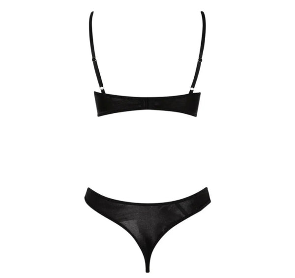 Women Sexy Black Sequins Cut Out Lingerie Set