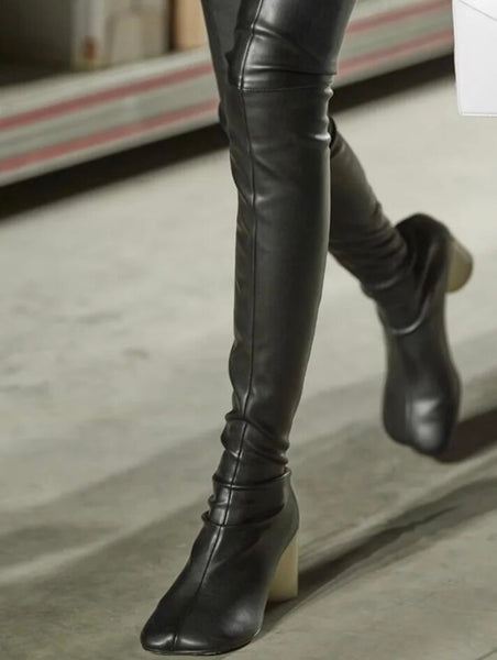 Women Color Over The Knee Faux Leather Fashion Boots