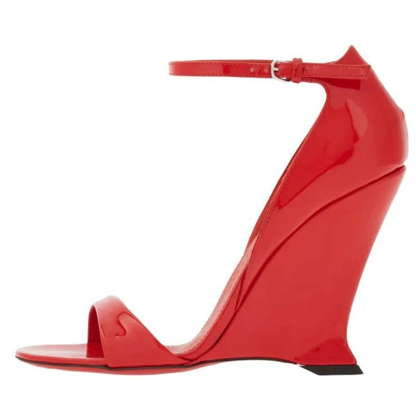 Women Patent Leather Platform Wedge Ankle Strap Sandals