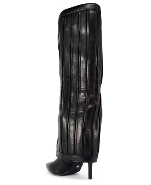 Women Pointed Toe Buckled Black Fashion Knee High Boots