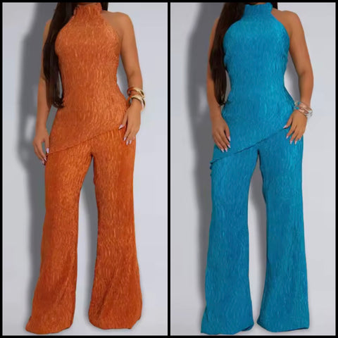 Women Halter Sleeveless Open Back Fashion Two Piece Pant Set