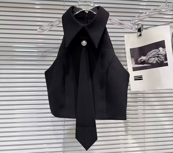 Women Sleeveless Tie Two Piece Puffy Skirt Set