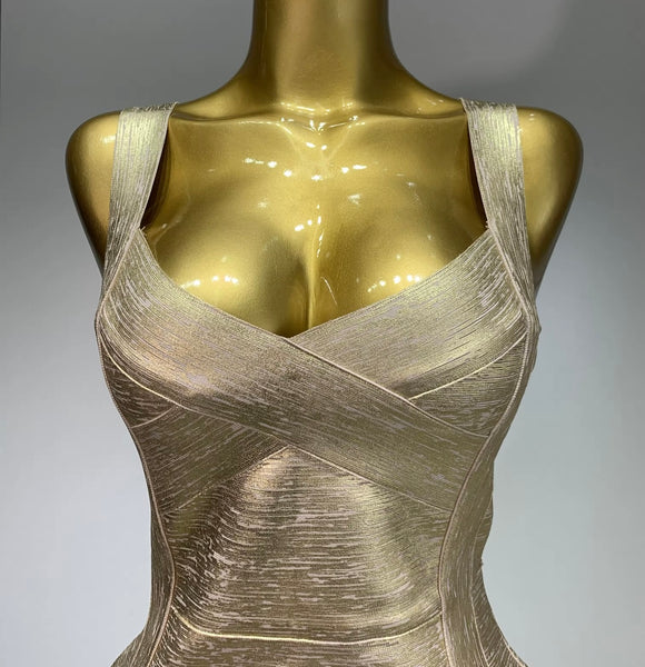Women Sexy Sleeveless Metallic Bandage Dress