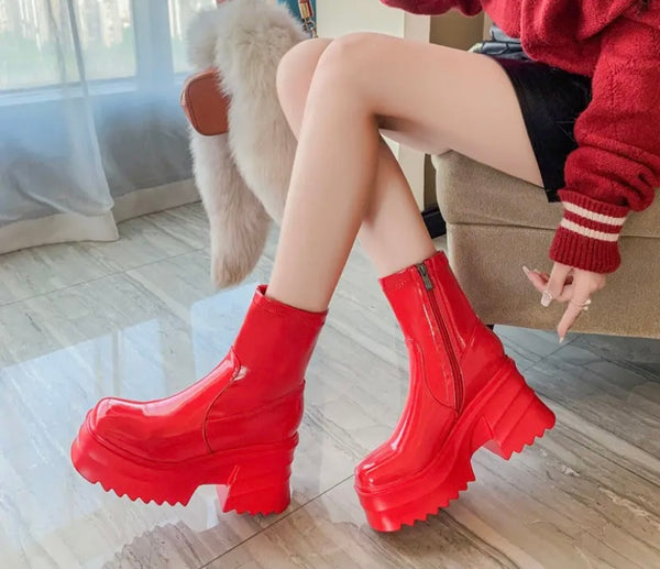 Women Fashion Ankle/Mid/Knee High Patent Leather Boots