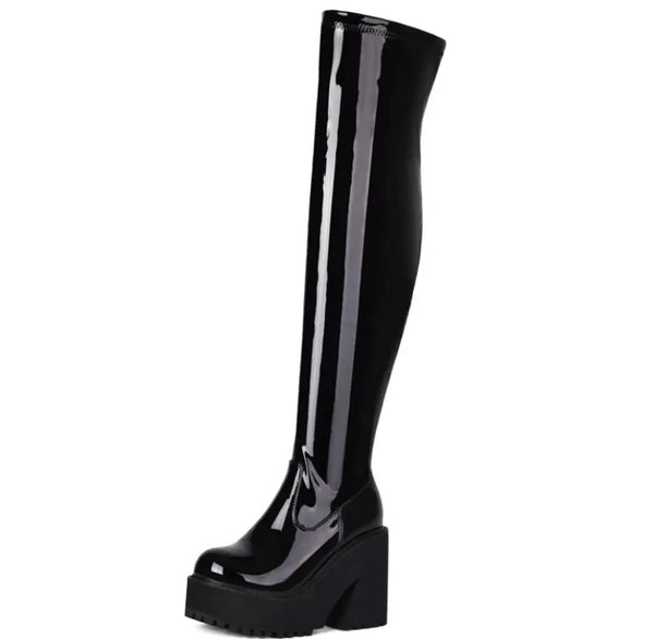 Women Patent Leather Fashion Platform Over The Knee Boots