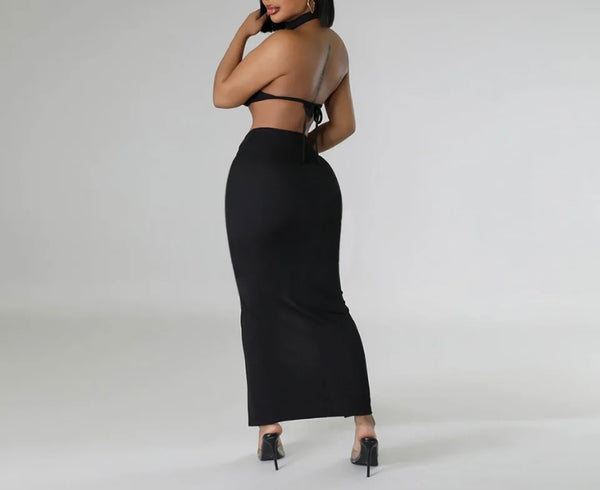 Women Sexy Halter Sleeveless Tie Up Two Piece Skirt Set