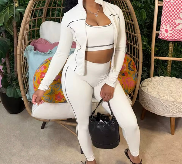Women Color Striped Fashion Three Piece Tracksuit Pant Set