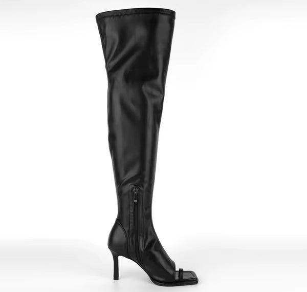 Women Black Open Toe High Heel Fashion Over The Knee Boots