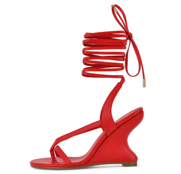 Women Fashion Open Toe Lace Up Wedge Sandals