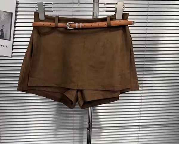 Women Brown Suede Fashion Skirt