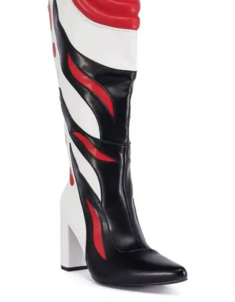 Women Color Patchwork Printed Fashion Faux Leather Knee High Boots