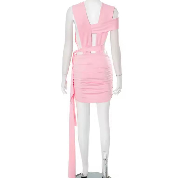 Women Sleeveless Sexy Cut Out Color Dress