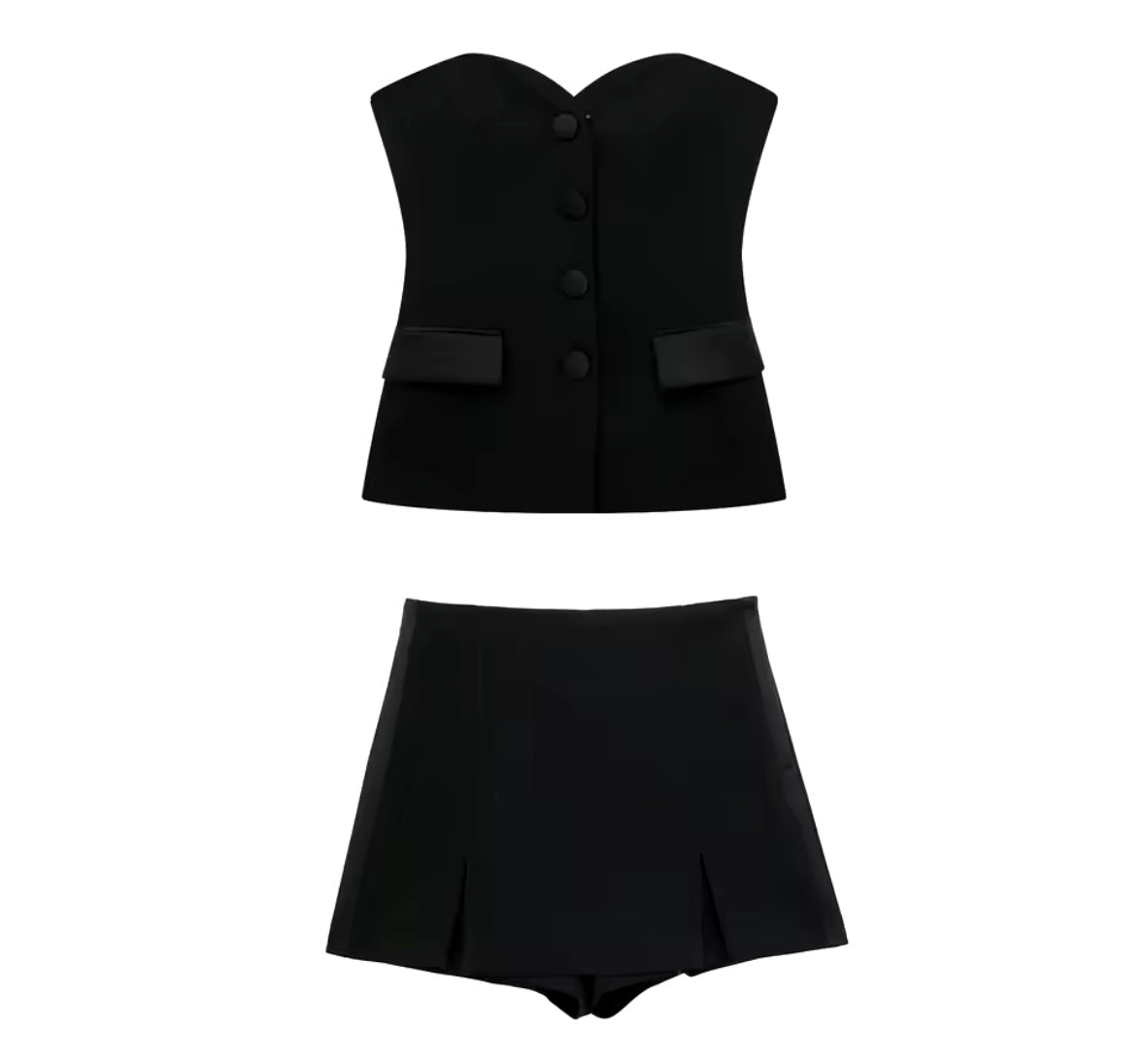 Women Sexy Strapless Button Up Two Piece Wrap Short Set