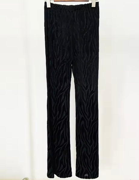 Women Sexy Black Printed See Through Bodysuit Two Piece Pant Set