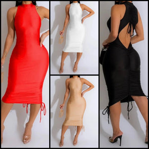 Women Sexy Sleeveless Open Back Tie Up Dress