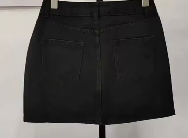 Women Bling Patchwork Fashion Black Denim Skirt