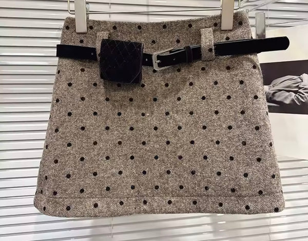 Women Fashion Polka Dot Belted Skirt