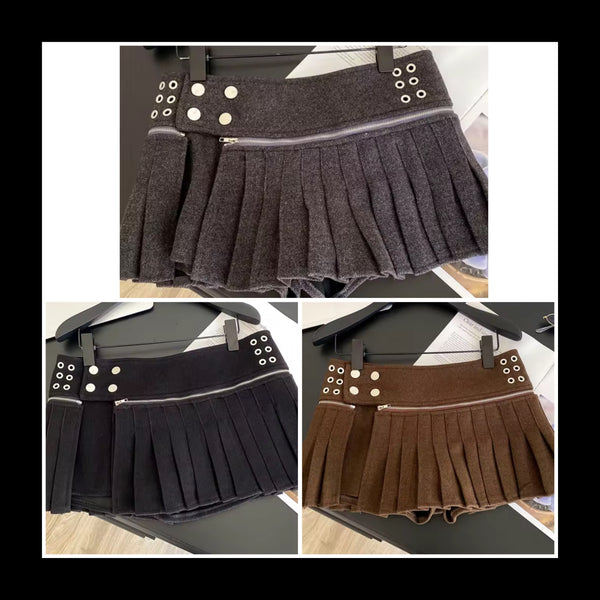 Women Sexy Fashion Rivet Zipper Pleated Skirt