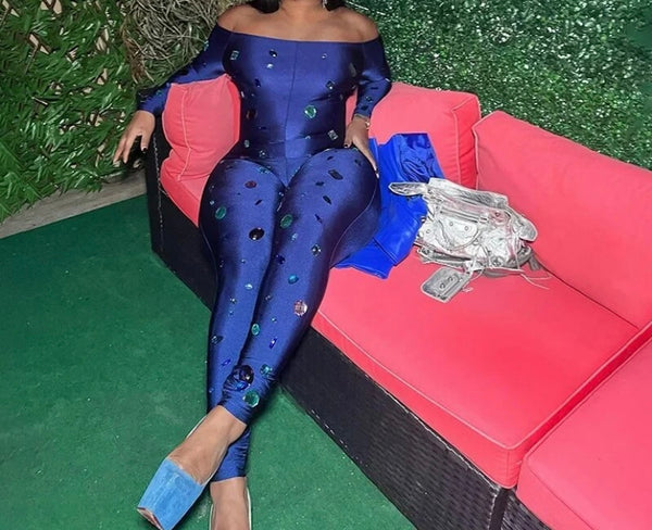Women Sexy Printed Off The Shoulder Full Sleeve Jumpsuit
