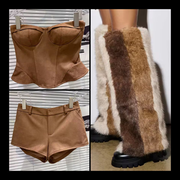 Women Color Patchwork Fur Fashion Knee High Boots