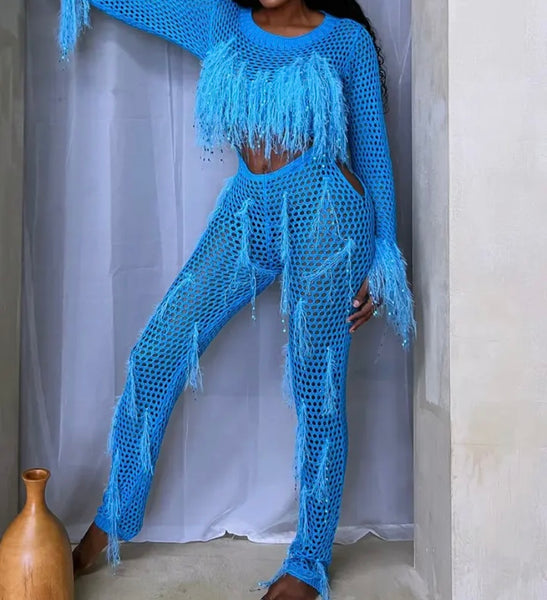 Women Sexy Fringe Full Sleeve Cut Out Jumpsuit