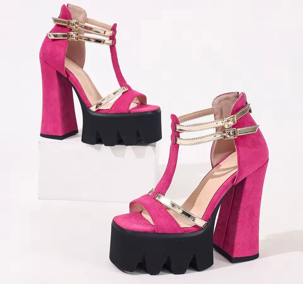 Women Fashion Suede Open Toe Platform Ankle Strap Sandals