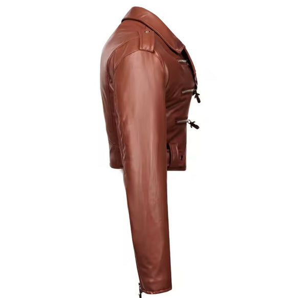 Women Color Zipper Fashion Faux Leather Crop Jacket