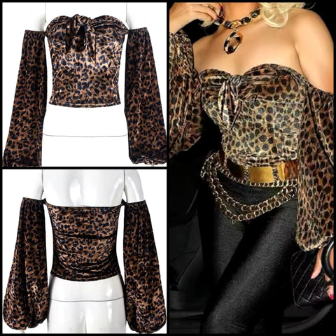 Women Sexy Fashion Leopard Off The Shoulder Full Sleeve Top