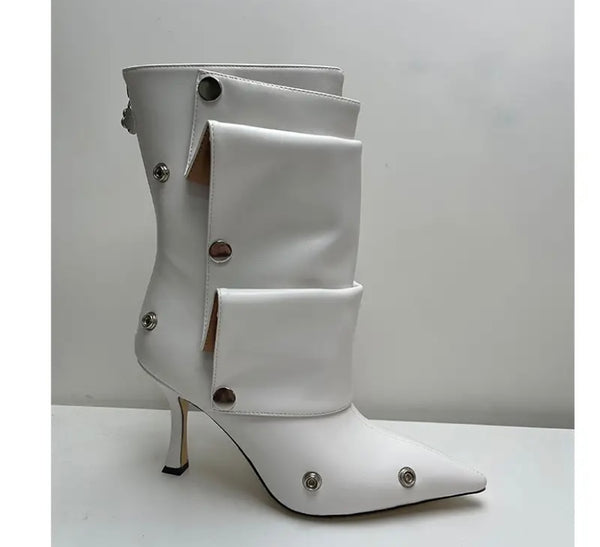 Women Fashion Faux Leather Button Ankle Boots