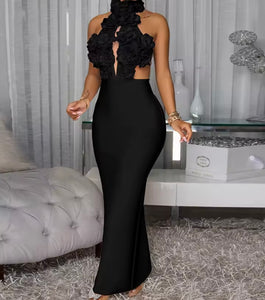 Women 3D Floral Halter Sleeveless Sexy Maxi Dress