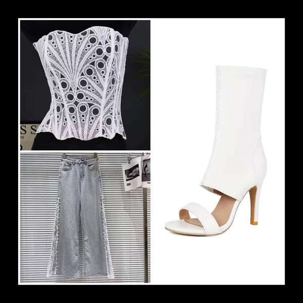 Women Sexy Fashion Strapless Lace Corset Top