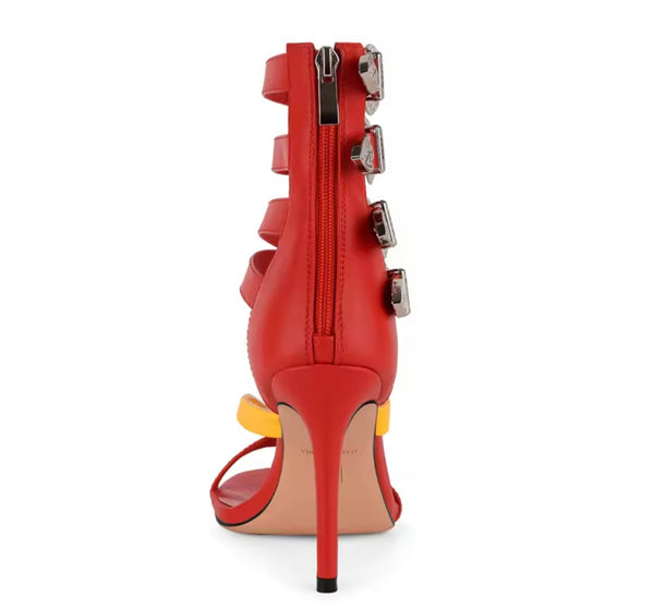 Women Color Patchwork Fashion Buckled High Heel Sandals