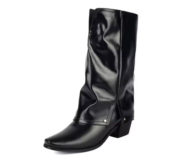 Women Pointed Toe Faux Leather Fashion Ankle Western Boots