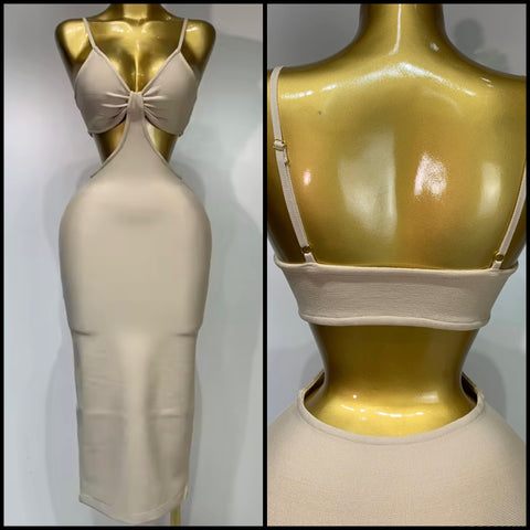Women Sexy Sleeveless Khaki Cut Out Bandaged Maxi Dress