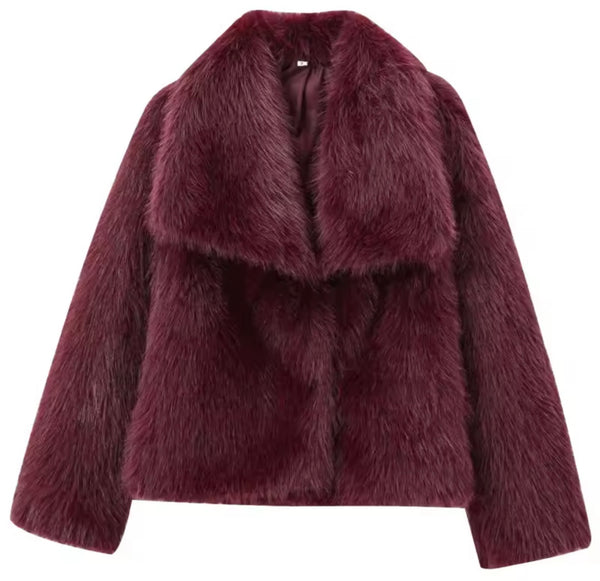 Women Color Fashion Faux Fur Warm Jacket