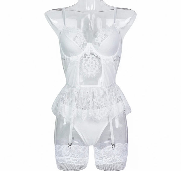 Women Sexy Sleeveless Lace Mesh Bodysuit Lingerie Set