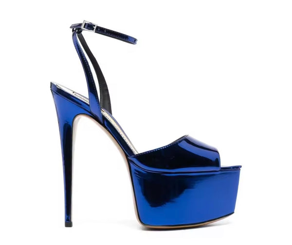 Women Fashion Patent Leather Open Toe Platform Ankle Strap High Heels